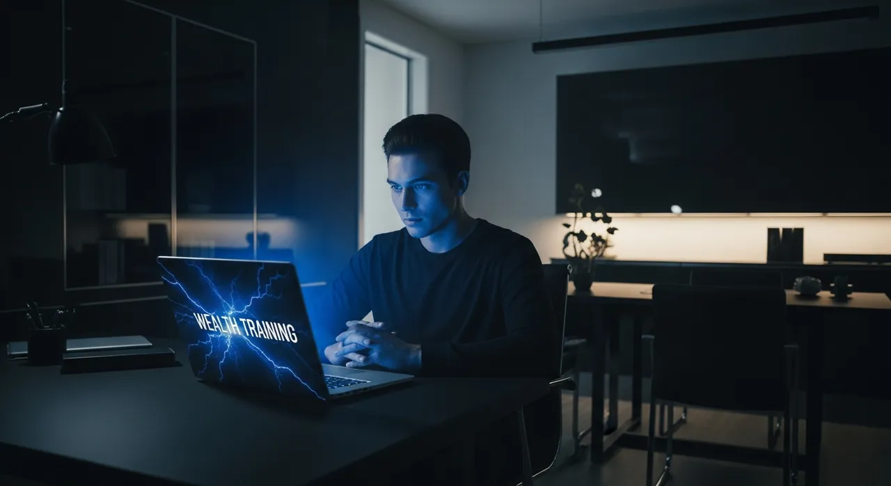 Person watching wealth training on laptop